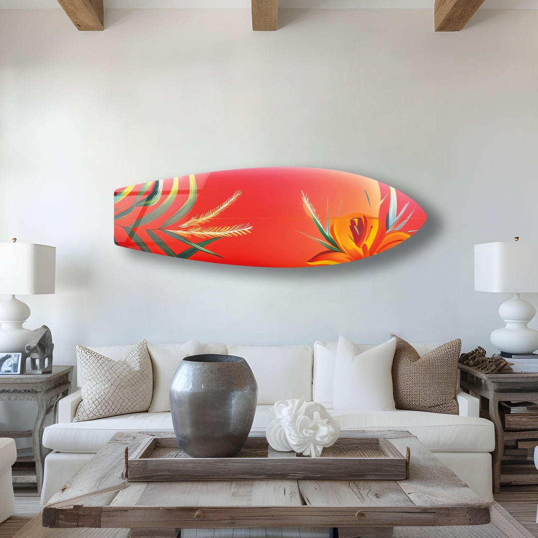 Botanisches rotes Surfbrett-Wandbild