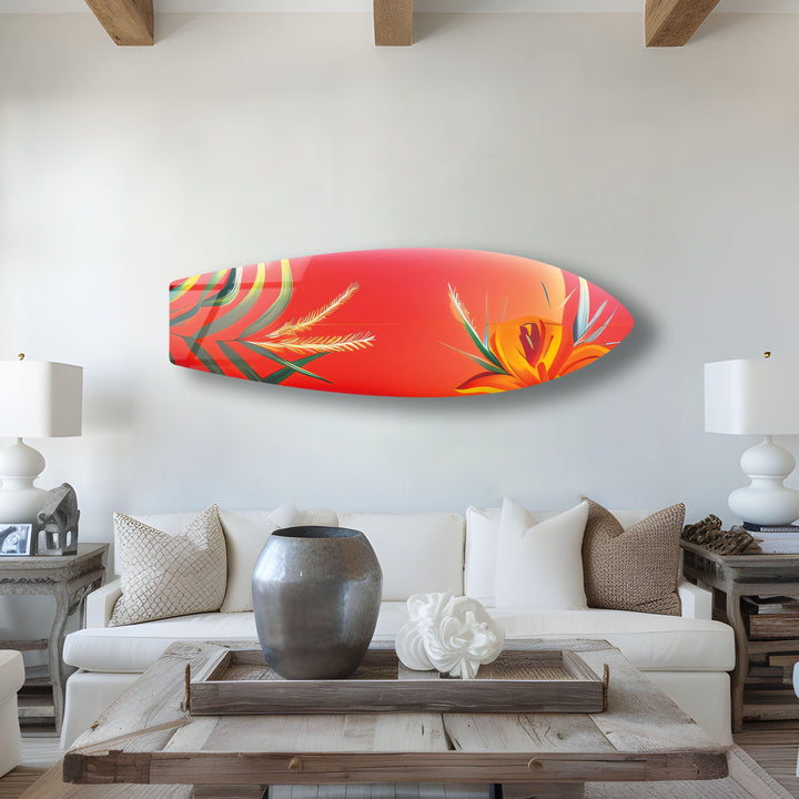 Botanisches rotes Surfbrett-Wandbild