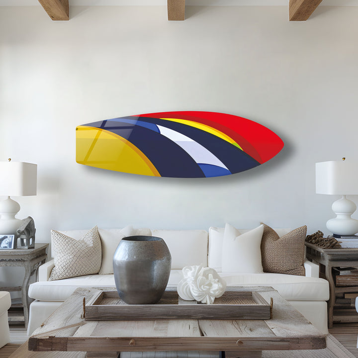 Surfbrett-Wandkunst in Gelb und Dunkelblau