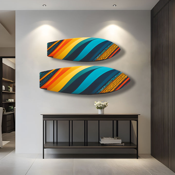 Blau Orange Kunst Surfbrett Wandkunst