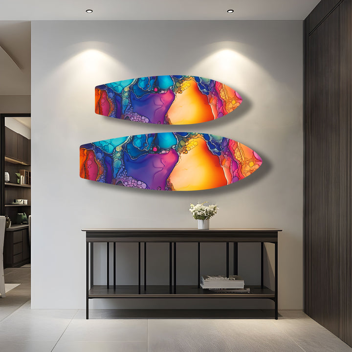 Farbig gebeizte Surfbrett-Wandkunst