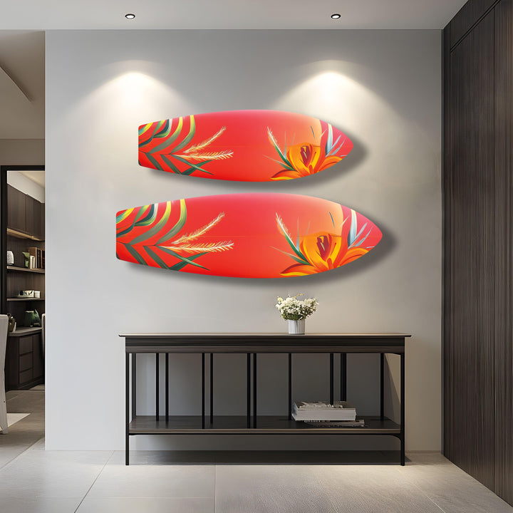 Botanisches rotes Surfbrett-Wandbild