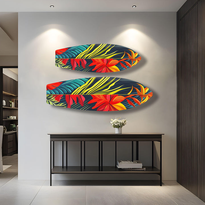 Rotes botanisches Surfbrett-Wandbild