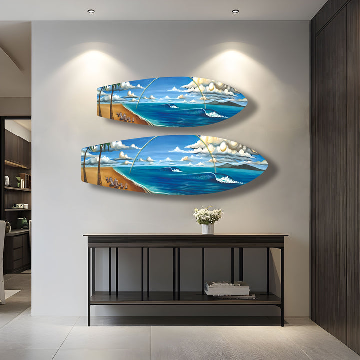 Surfer's Paradise Glaswandkunst – Eine lebendige Strandszene
