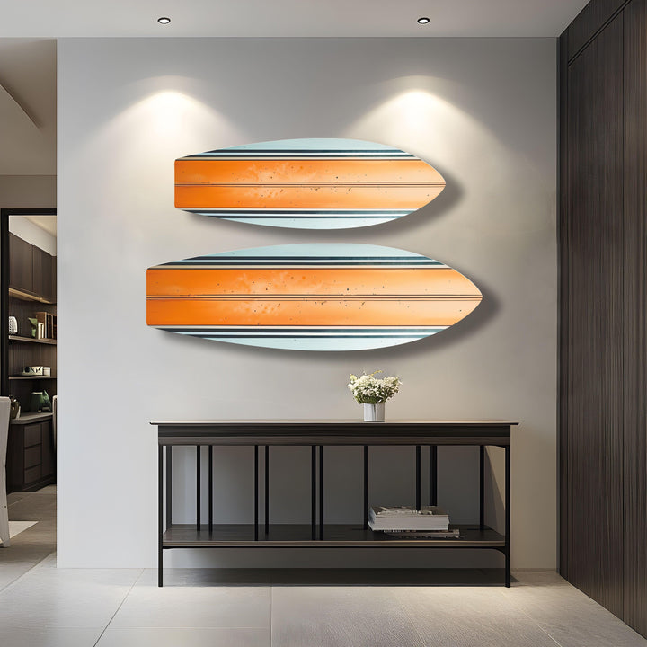 Orange weiße Linien Surfbrett Wandkunst