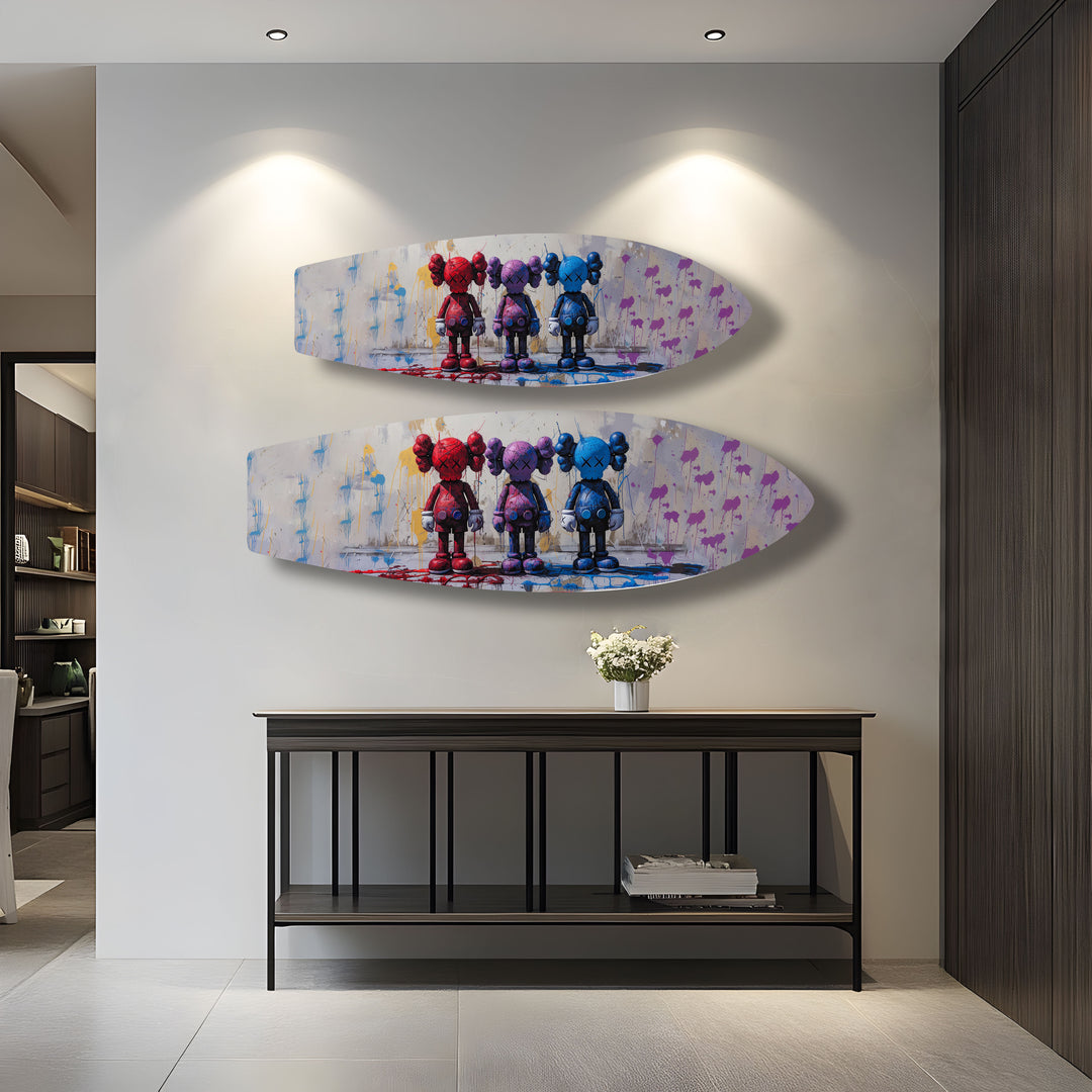 Abstrakte Surfbrett-Wandkunst – Farbenfrohe moderne Kunst auf einem Surfbrett
