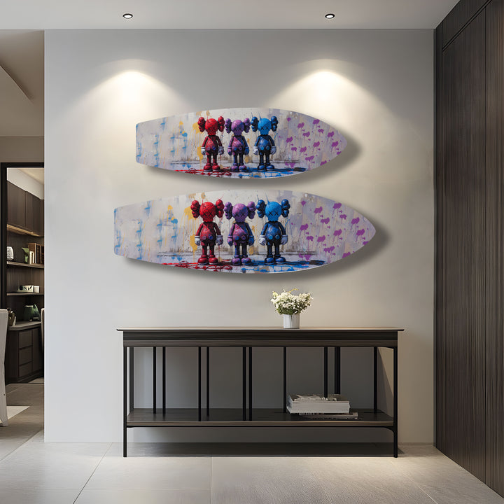 Abstrakte Surfbrett-Wandkunst – Farbenfrohe moderne Kunst auf einem Surfbrett
