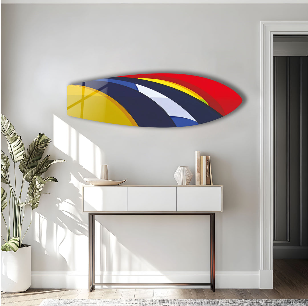 Surfbrett-Wandkunst in Gelb und Dunkelblau