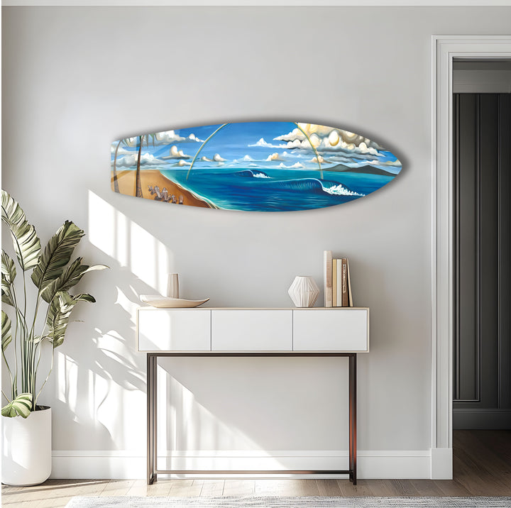 Surfer's Paradise Glaswandkunst – Eine lebendige Strandszene