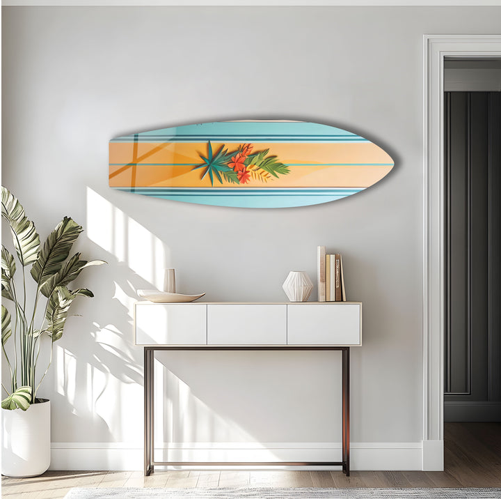 Orange und Blau Botanische Surfbrett Wandkunst