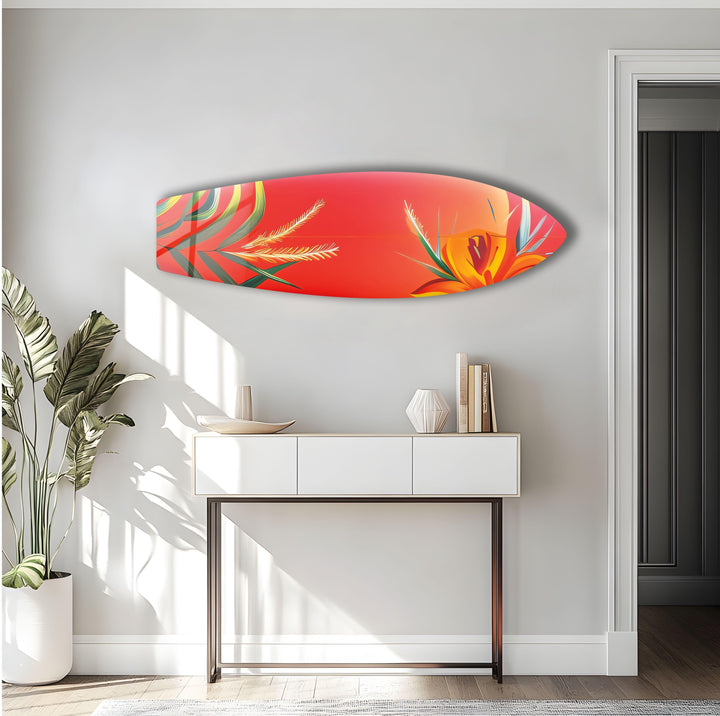 Botanisches rotes Surfbrett-Wandbild