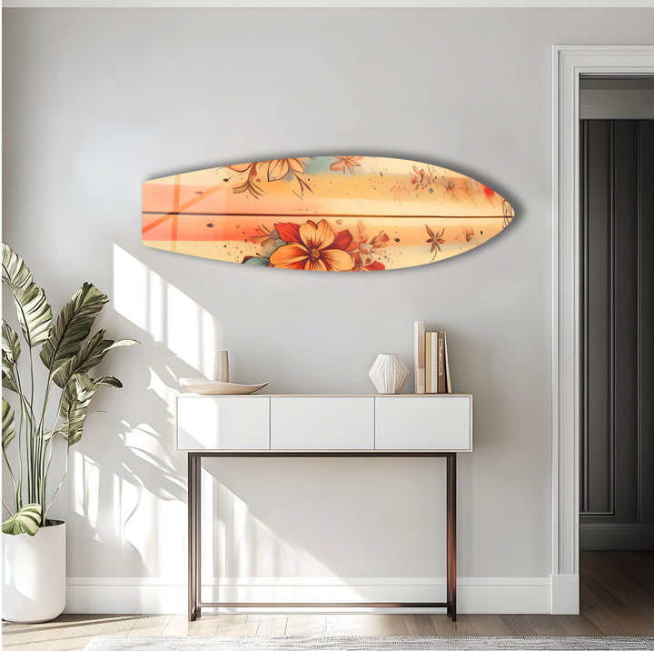 Beige Blumen Kunst Surfbrett Wandkunst