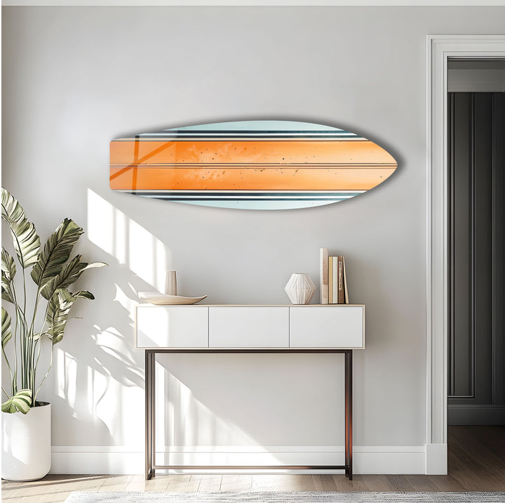 Orange weiße Linien Surfbrett Wandkunst