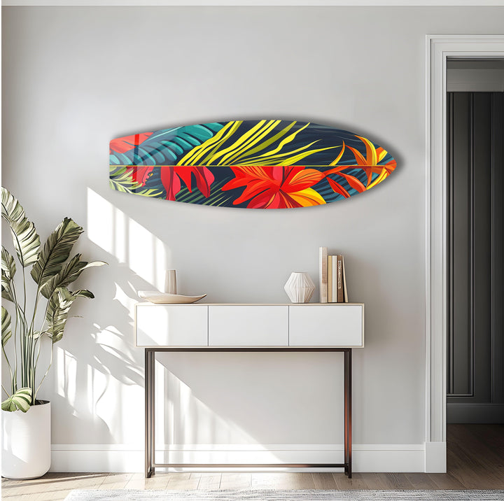 Rotes botanisches Surfbrett-Wandbild