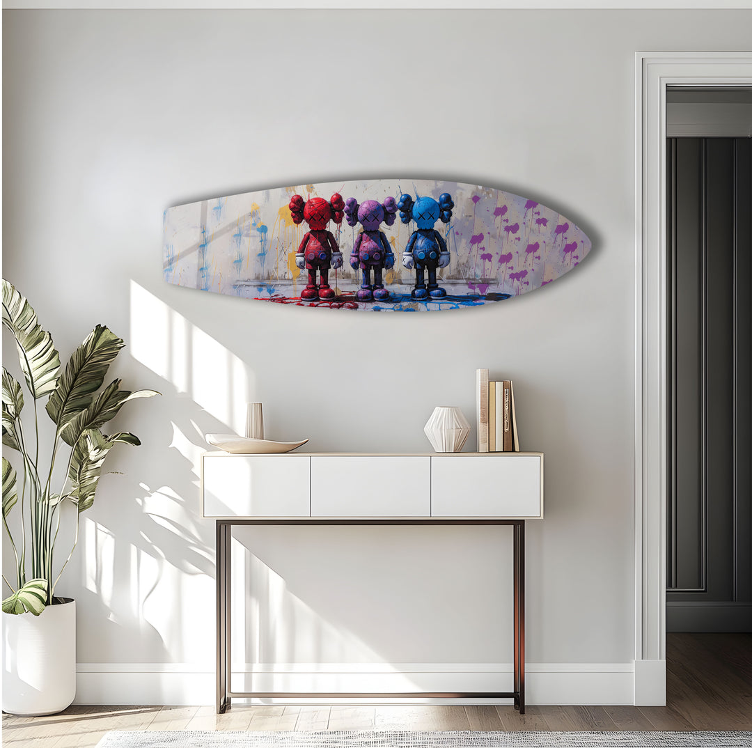 Abstrakte Surfbrett-Wandkunst – Farbenfrohe moderne Kunst auf einem Surfbrett