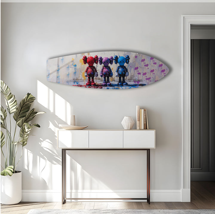 Abstrakte Surfbrett-Wandkunst – Farbenfrohe moderne Kunst auf einem Surfbrett