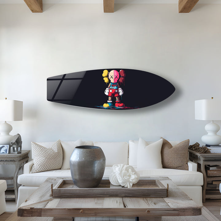 Von Kaws inspirierte Surfbrett-Wandkunst – Bunte Figurine &amp; Graffiti-Pop-Art