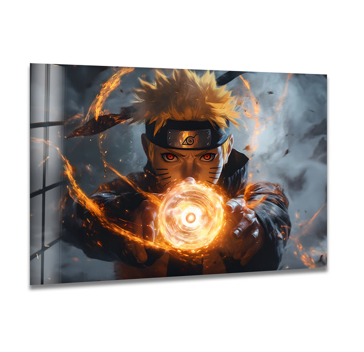 Naruto's Fiery Power Glass Wall Art print picture on glass, Tempered Glass Wall Art