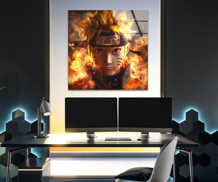 Naruto on Fire Glass Wall Art custom glass pictures, glass art prints