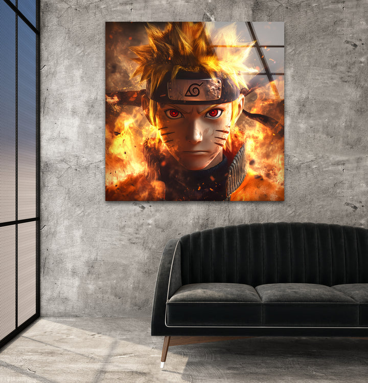 Naruto on Fire Glass Wall Art glass image printing, glass prints from photos