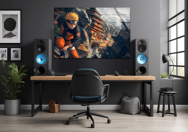 Naruto & Temple Glass Wall Art print picture on glass, Tempered Glass Wall Art