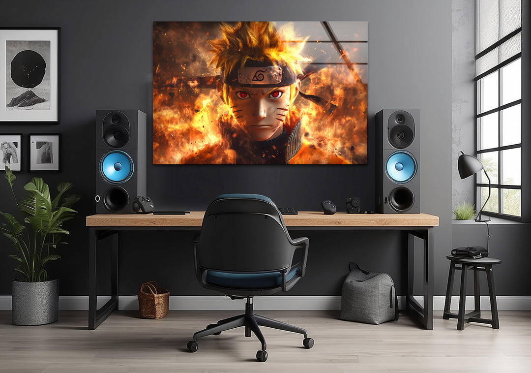 Naruto on Fire Glass Wall Art photo print on glass, prints on glass wall art