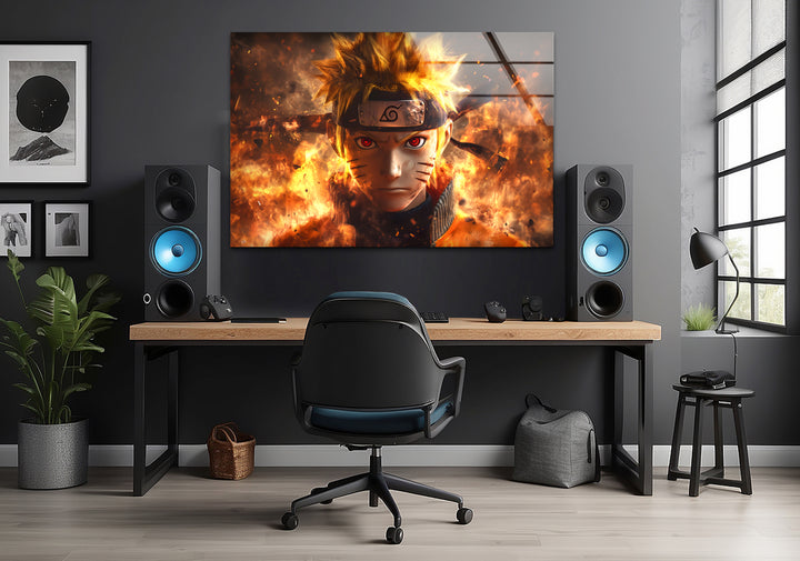 Naruto on Fire Glass Wall Art photo print on glass, prints on glass wall art