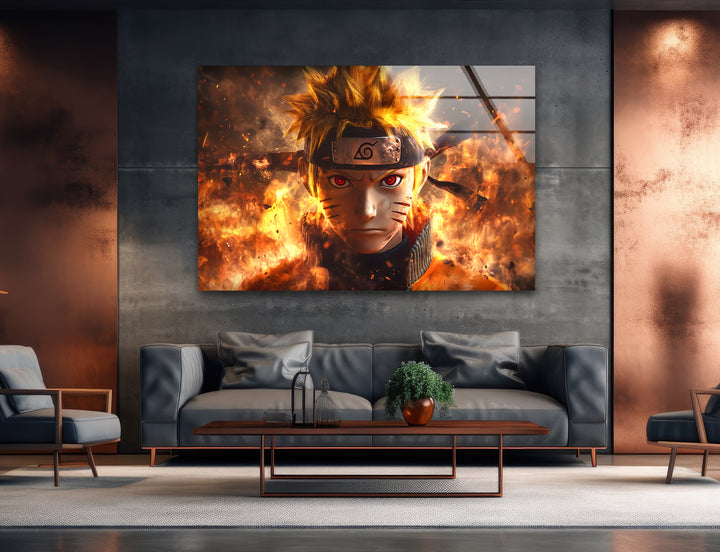 Naruto on Fire Glass Wall Art stained glass wall art, stained glass wall decor