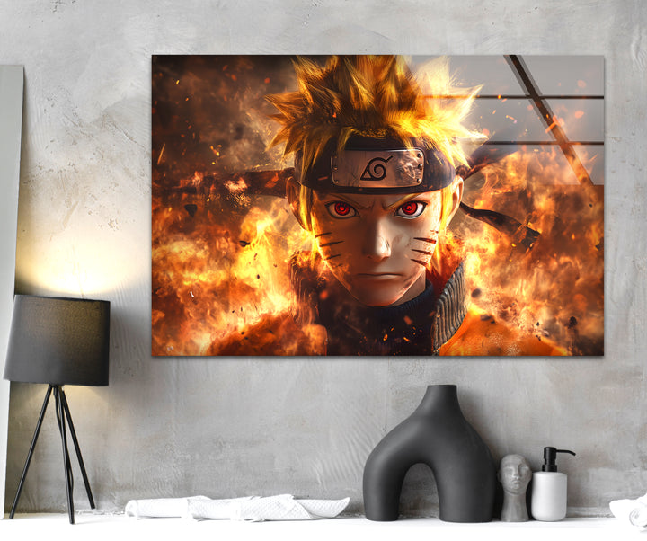 Naruto on Fire Glass Wall Art glass art painting, glass art for the Wall