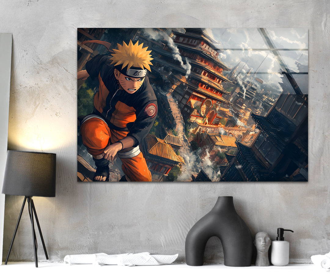 Naruto & Temple Glass Wall Art stained glass wall art, stained glass wall decor