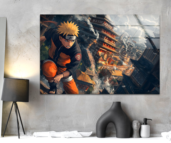 Naruto & Temple Glass Wall Art stained glass wall art, stained glass wall decor