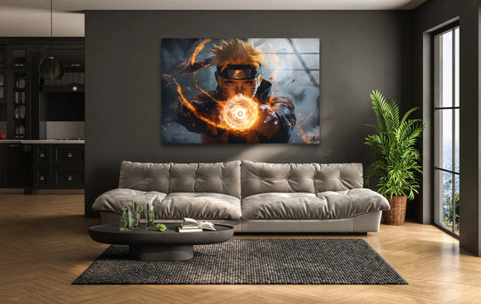 With a vibrant finish, this fiery ninja glass wall art features detailed art from glass that enhances the inferno energy design for a bold anime aesthetic.