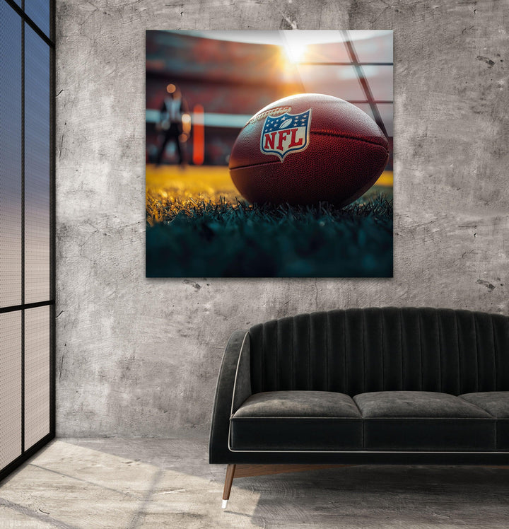 NFL Ball Glass Wall Art print picture on glass, Tempered Glass Wall Art
