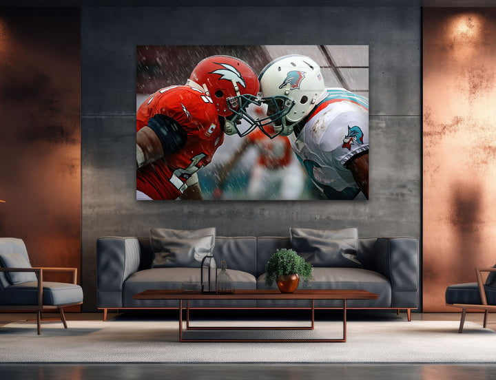 NFL Rainy Glass Wall Art print picture on glass, Tempered Glass Wall Art
