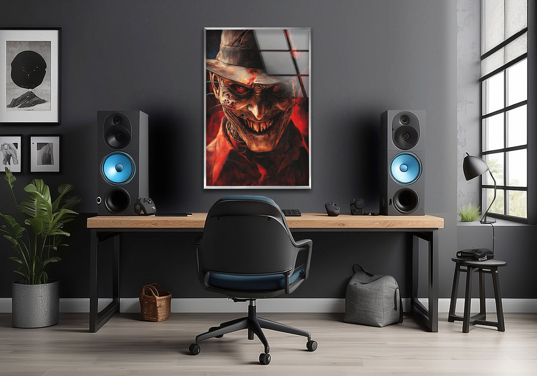 Scary Nightmare on Elmstreet Glass Wall Art custom glass pictures, glass art prints
