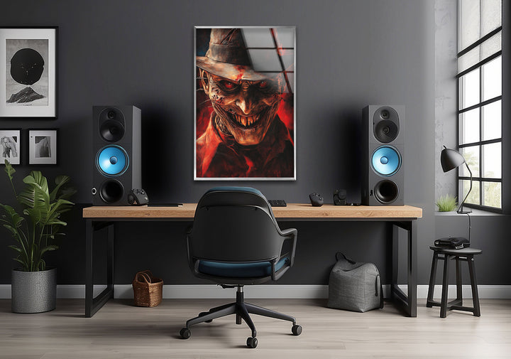 Scary Nightmare on Elmstreet Glass Wall Art custom glass pictures, glass art prints

