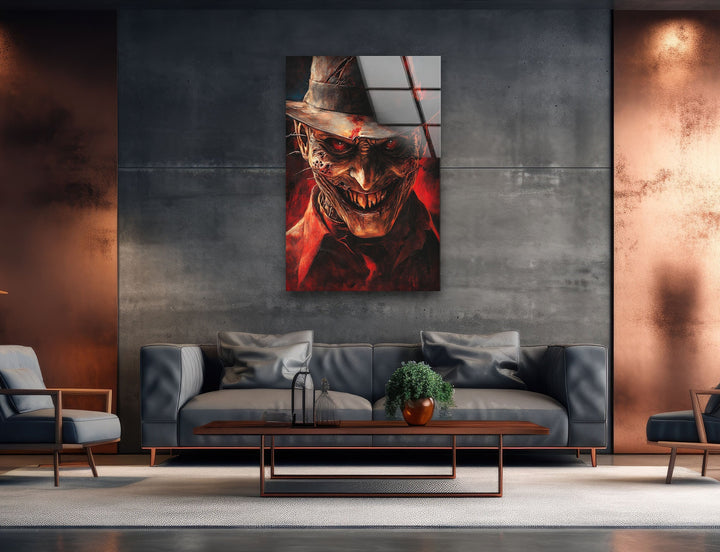 Scary Nightmare on Elmstreet Glass Wall Art photo print on glass, prints on glass wall art
