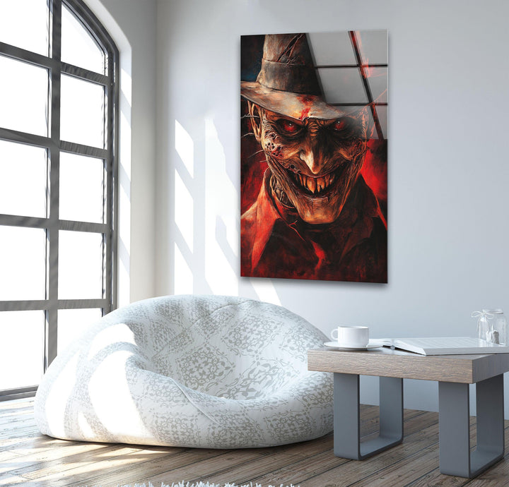 Scary Nightmare on Elmstreet Glass Wall Art picture on glass wall art, photos printed on glass
