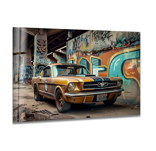 Old Mustang Ford Car Glass Wall Art large glass photo prints, glass wall photos
