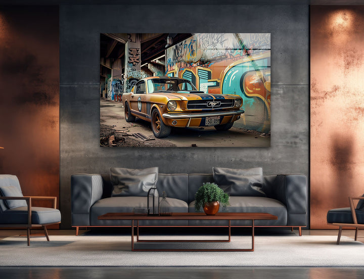 Old Mustang Ford Car Glass Wall Art stained glass wall art, stained glass wall decor
