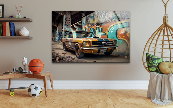 Old Mustang Ford Car Glass Wall Art art glass wall art, glass wall art pictures
