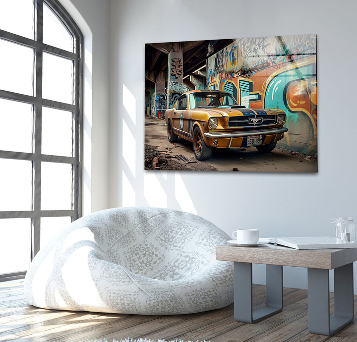 Old Mustang Ford Car Glass Wall Art Glass Printing Wall Art, Print photos on glass
