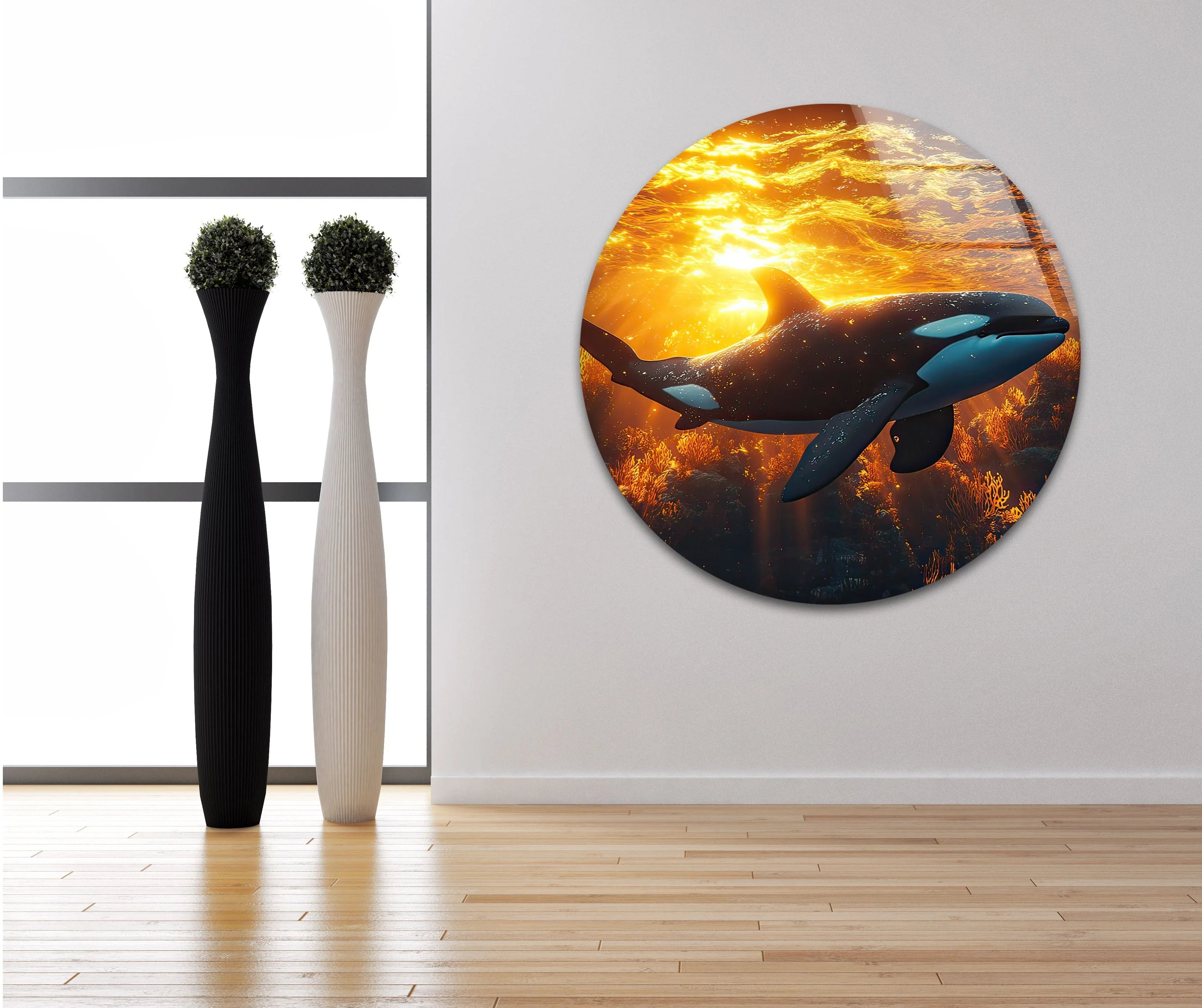 Sunset Orca Glass Wall Art – Ocean Elegance – MyPhotoStation