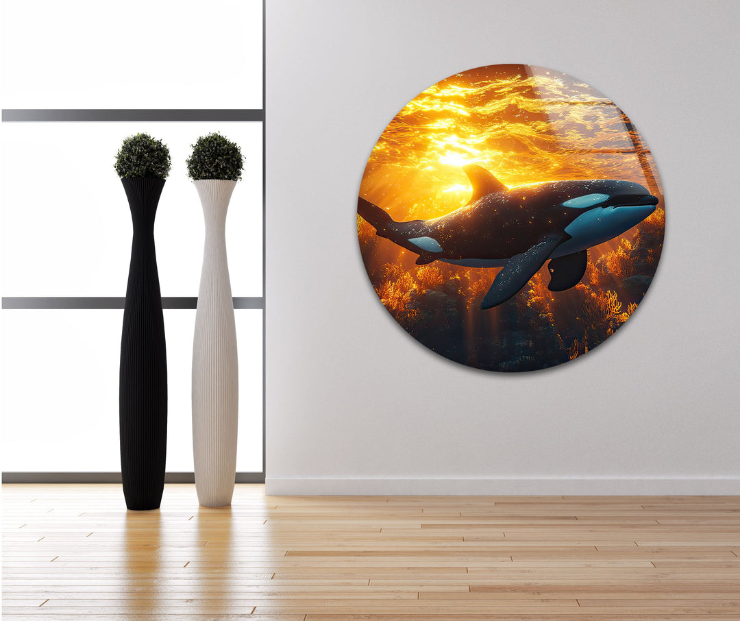 Sunset Orca Glass Wall Art glass wall decor, glass wall art decor
