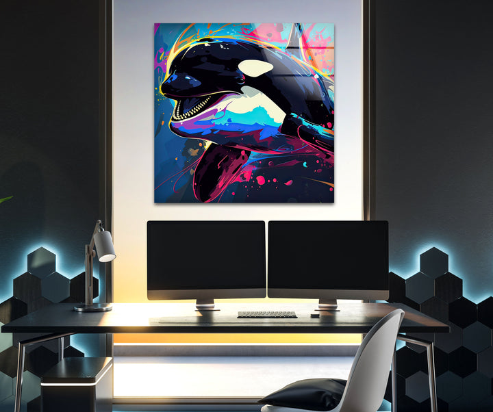Orca Colored Glass Wall Art Glass Printing Wall Art, Print photos on glass
