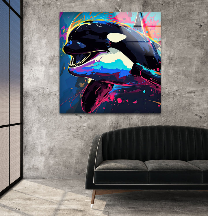 Orca Colored Glass Wall Art glass art painting, glass art for the Wall
