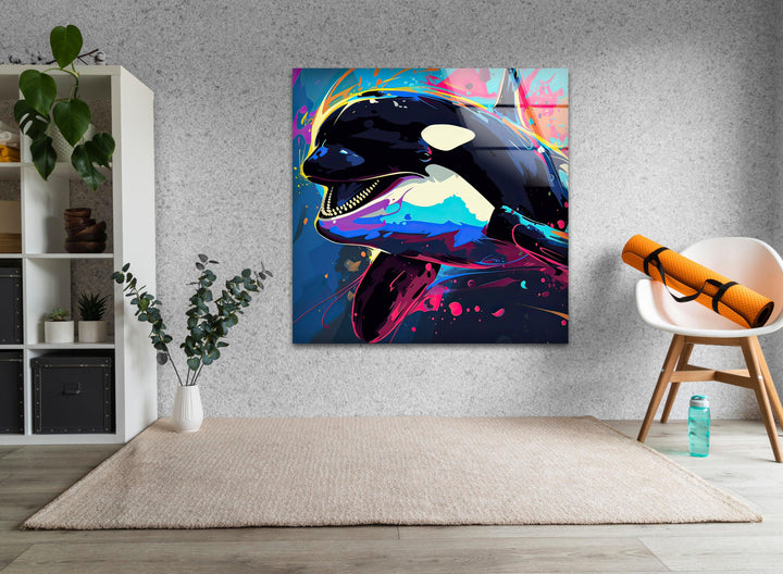 Orca Colored Glass Wall Art art glass wall art, glass wall art pictures
