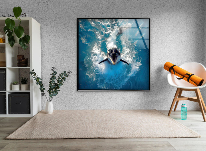 Orca & Blue Sea Glass Wall Art custom glass photo prints, large glass prints
