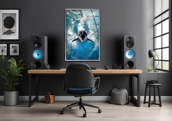 Orca & Blue Sea Glass Wall Art print on glass, glass printed photos
