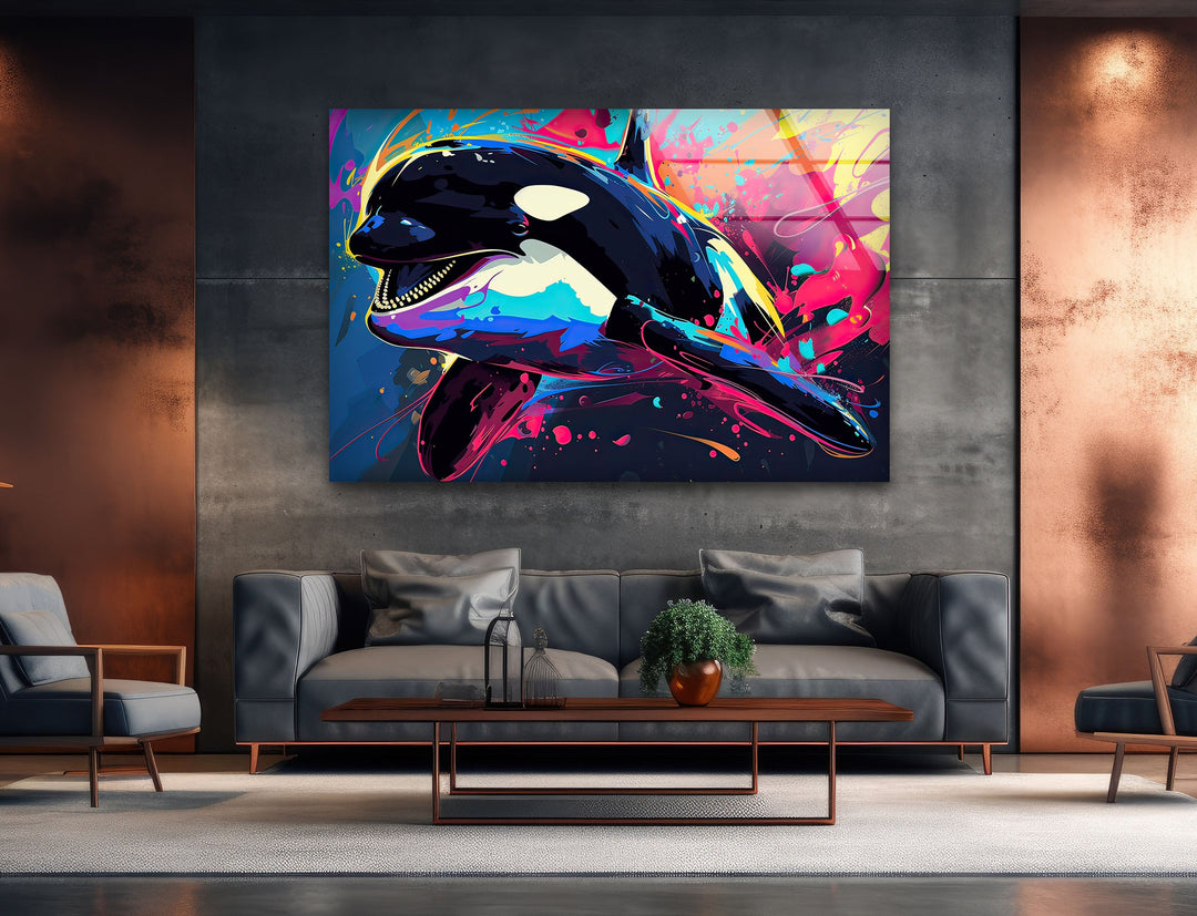 Orca Colored Glass Wall Art glass pictures for Wall, glass prints wall art

